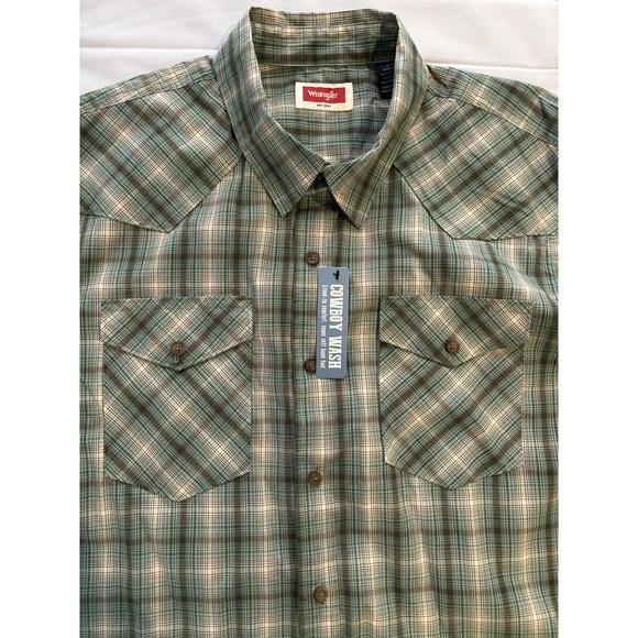 NWT! Wrangler Mens Slim Fit Long Sleeve Woven Shirt Plaid Size L Cowboy Wash - Picture 7 of 7